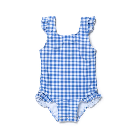 Baby and Toddler Girl One Piece Swimsuit, Blue Gingham