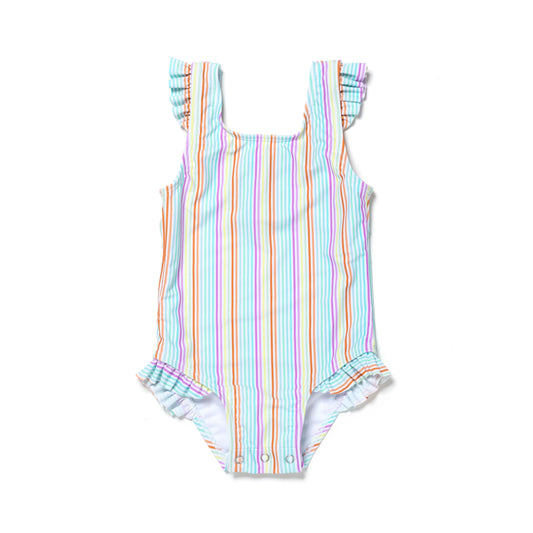 Baby and Toddler Girl One Piece Swimsuit, Color Burst Stripe