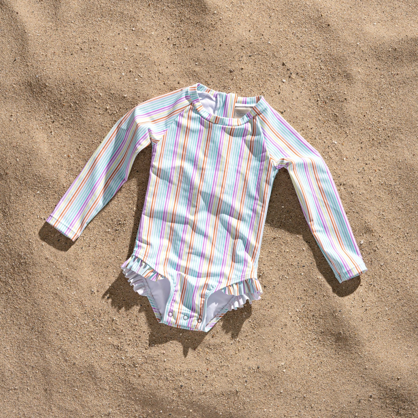 Baby and Toddler Girl Long Sleeve Rash Guard One Piece Swimsuit, Color Burst Stripe