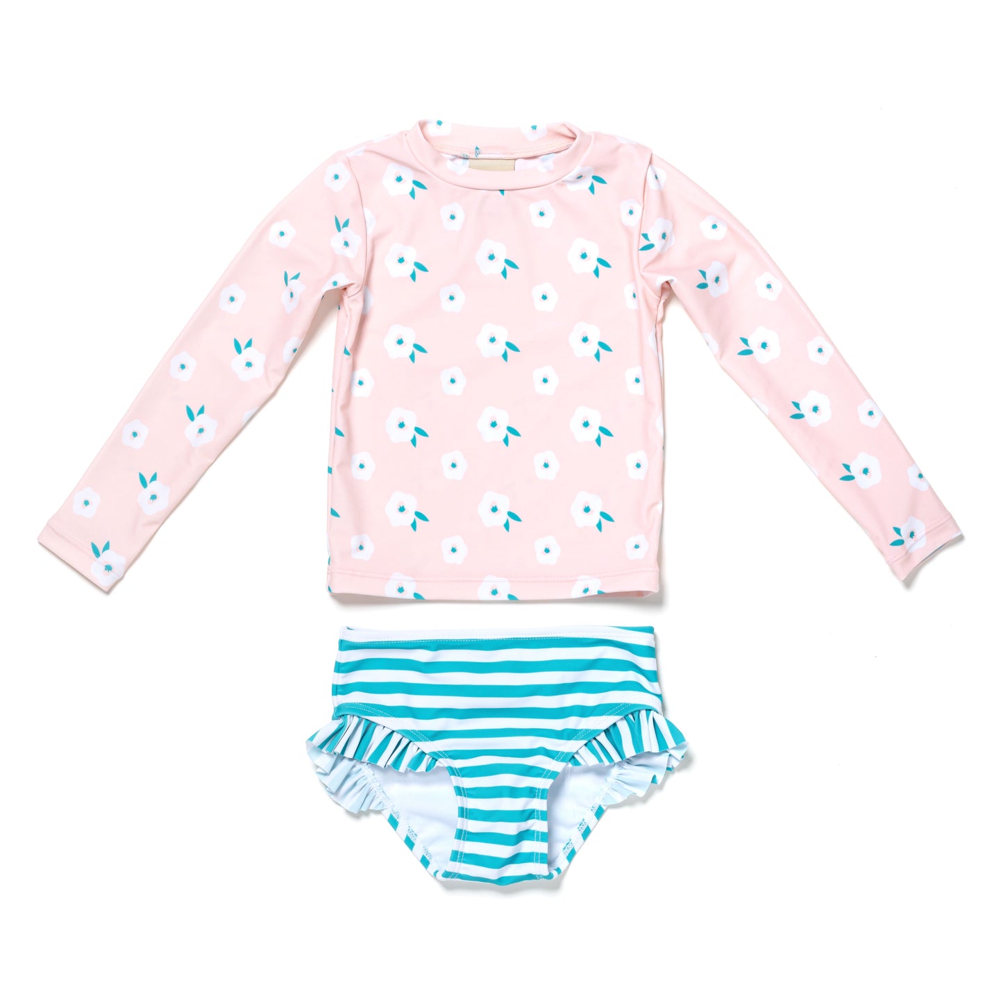 Baby and Toddler Girl Long Sleeve Rash Guard 2 Piece Swimsuit Set, Poppy Floral