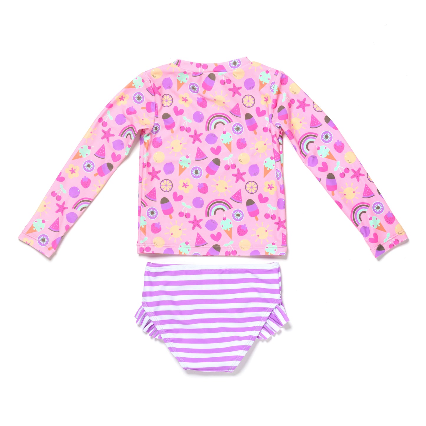 Baby and Toddler Girl Long Sleeve Rash Guard 2 Piece Swimsuit Set, Sweet Treats
