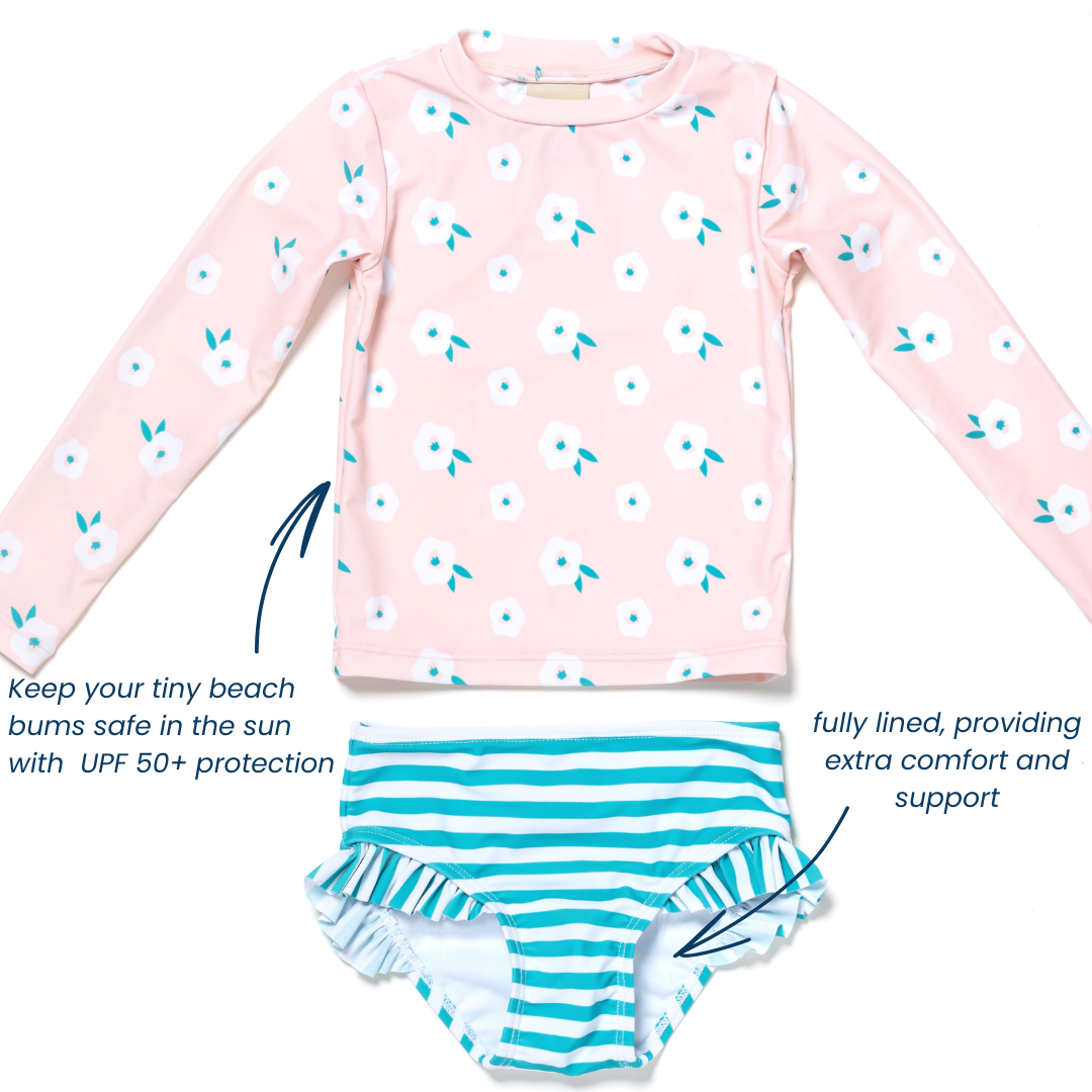 Baby and Toddler Girl Long Sleeve Rash Guard 2 Piece Swimsuit Set, Poppy Floral