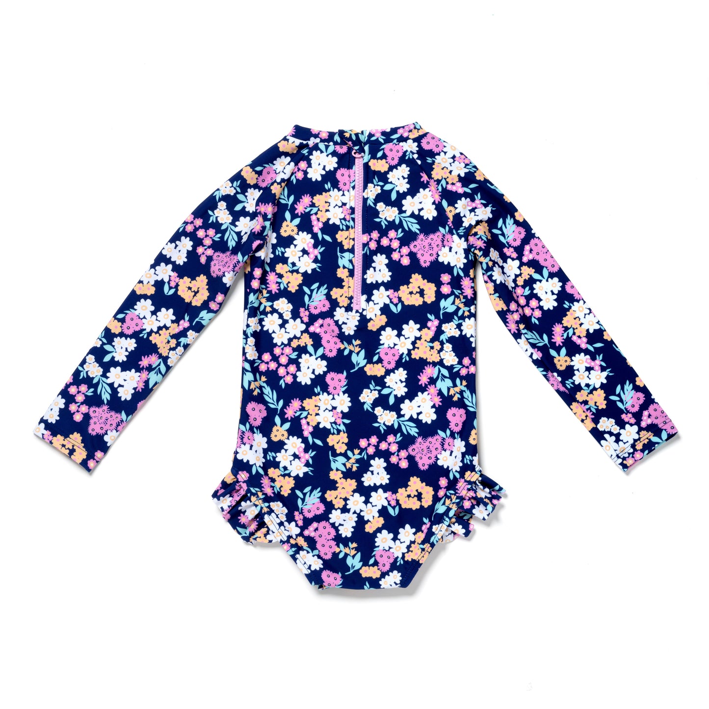 Baby and Toddler Girl Long Sleeve Rash Guard One Piece Swimsuit, Whimsical Blooms