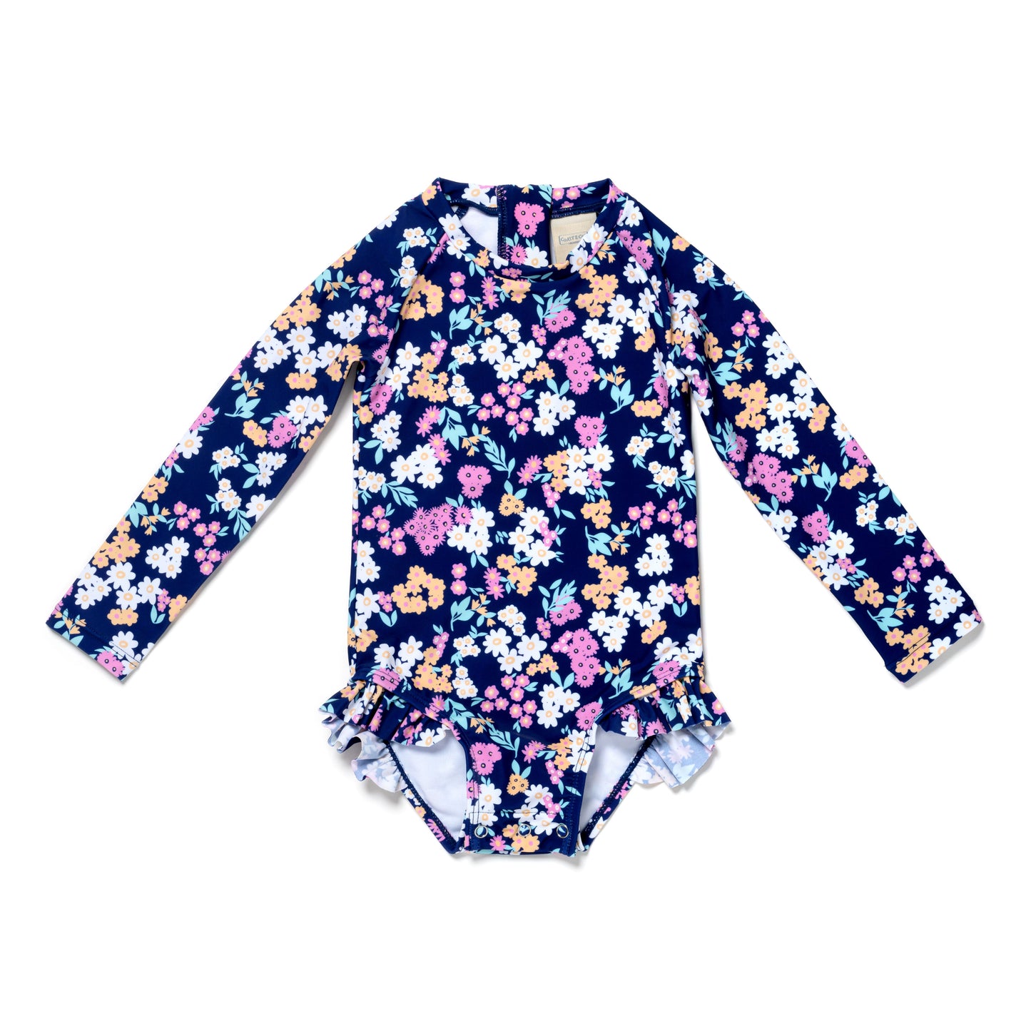 Baby and Toddler Girl Long Sleeve Rash Guard One Piece Swimsuit, Whimsical Blooms