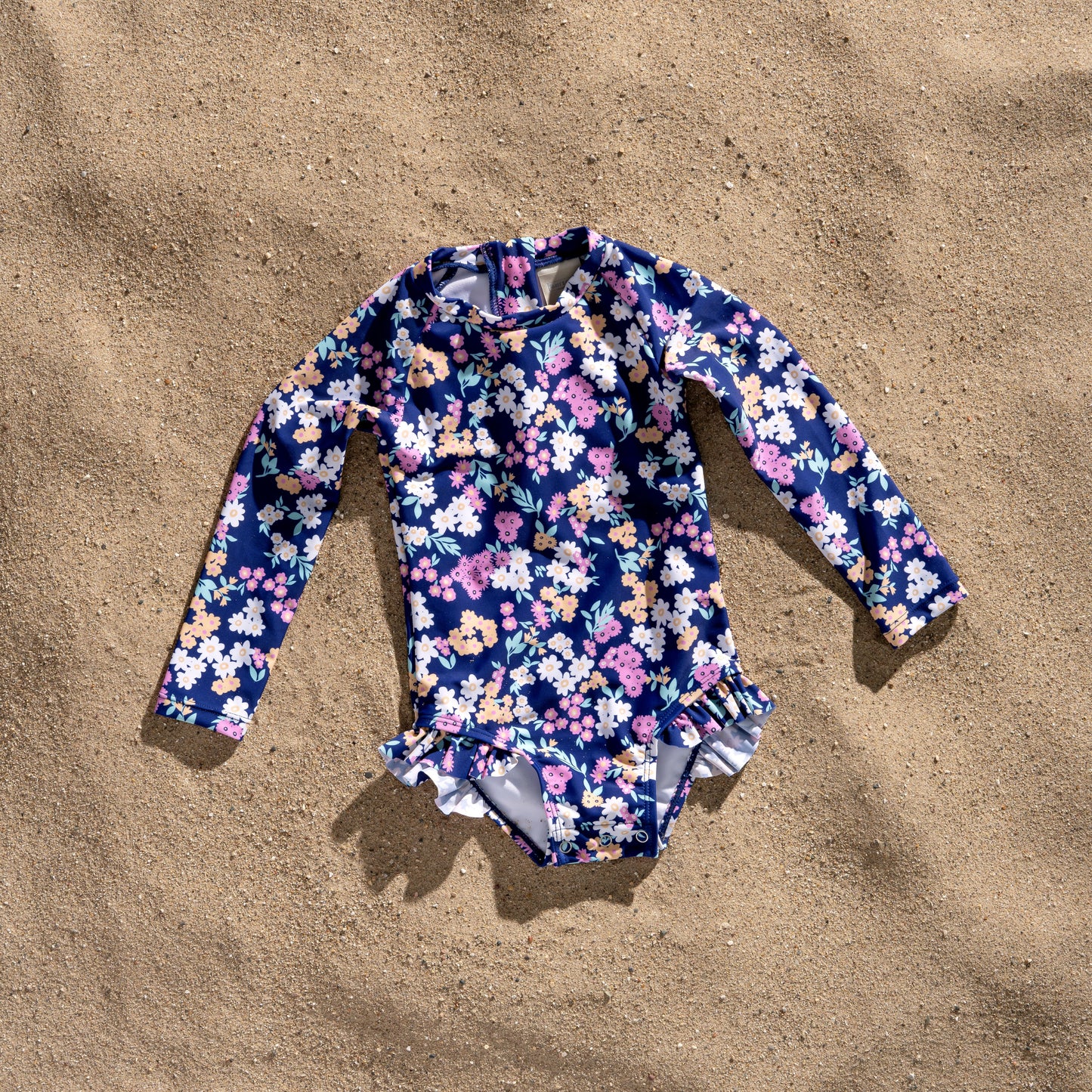 Baby and Toddler Girl Long Sleeve Rash Guard One Piece Swimsuit, Whimsical Blooms