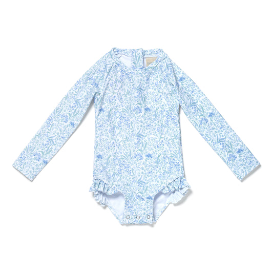 Baby and Toddler Girl Long Sleeve Rash Guard One Piece Swimsuit, Wildflower Wonders
