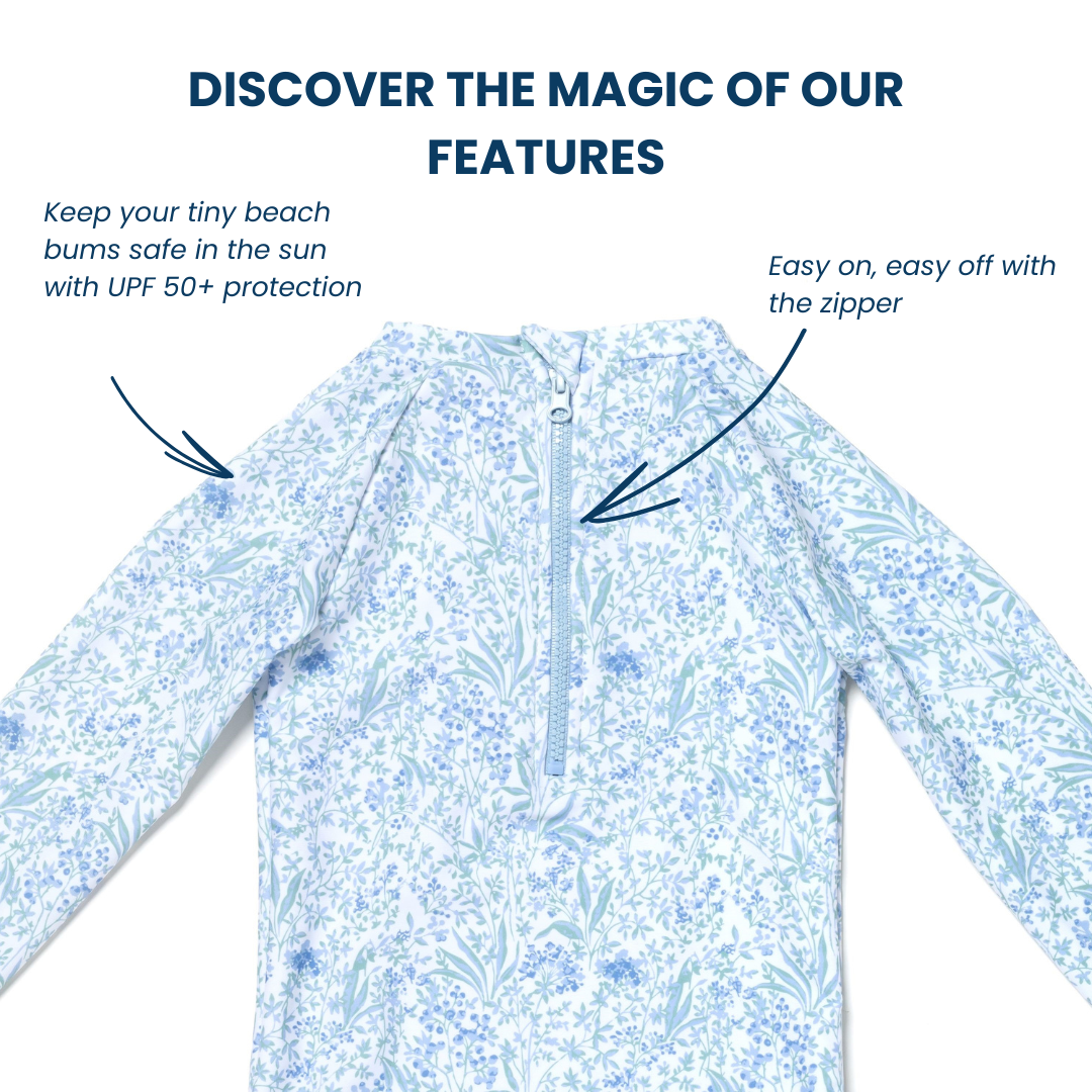 Baby and Toddler Girl Long Sleeve Rash Guard One Piece Swimsuit, Wildflower Wonders