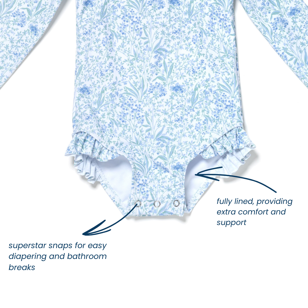 Baby and Toddler Girl Long Sleeve Rash Guard One Piece Swimsuit, Wildflower Wonders