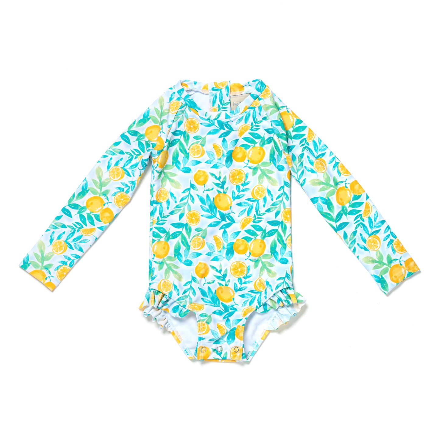 Baby and Toddler Girl Long Sleeve Rash Guard One Piece Swimsuit, Zesty Lemon Delight
