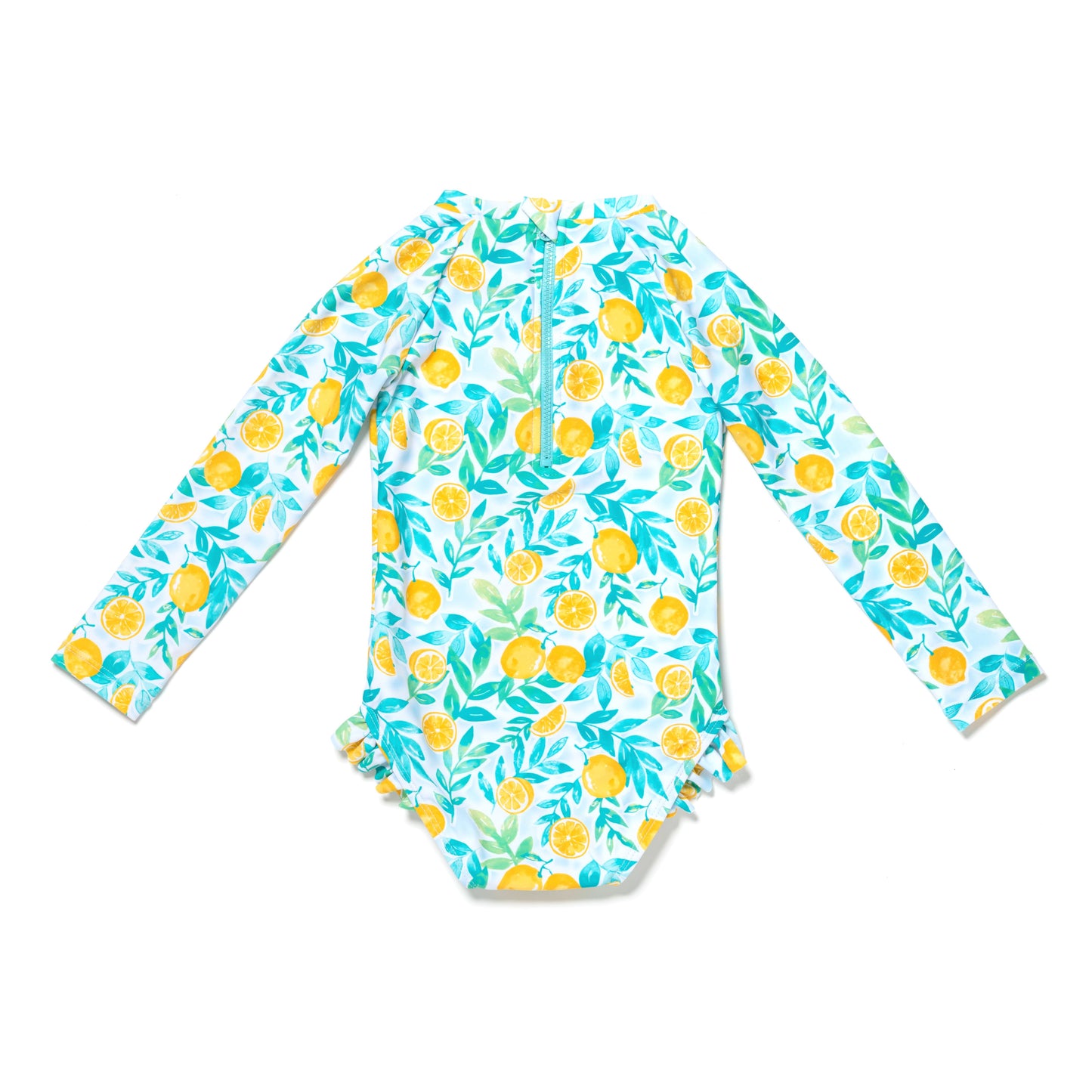 Baby and Toddler Girl Long Sleeve Rash Guard One Piece Swimsuit, Zesty Lemon Delight