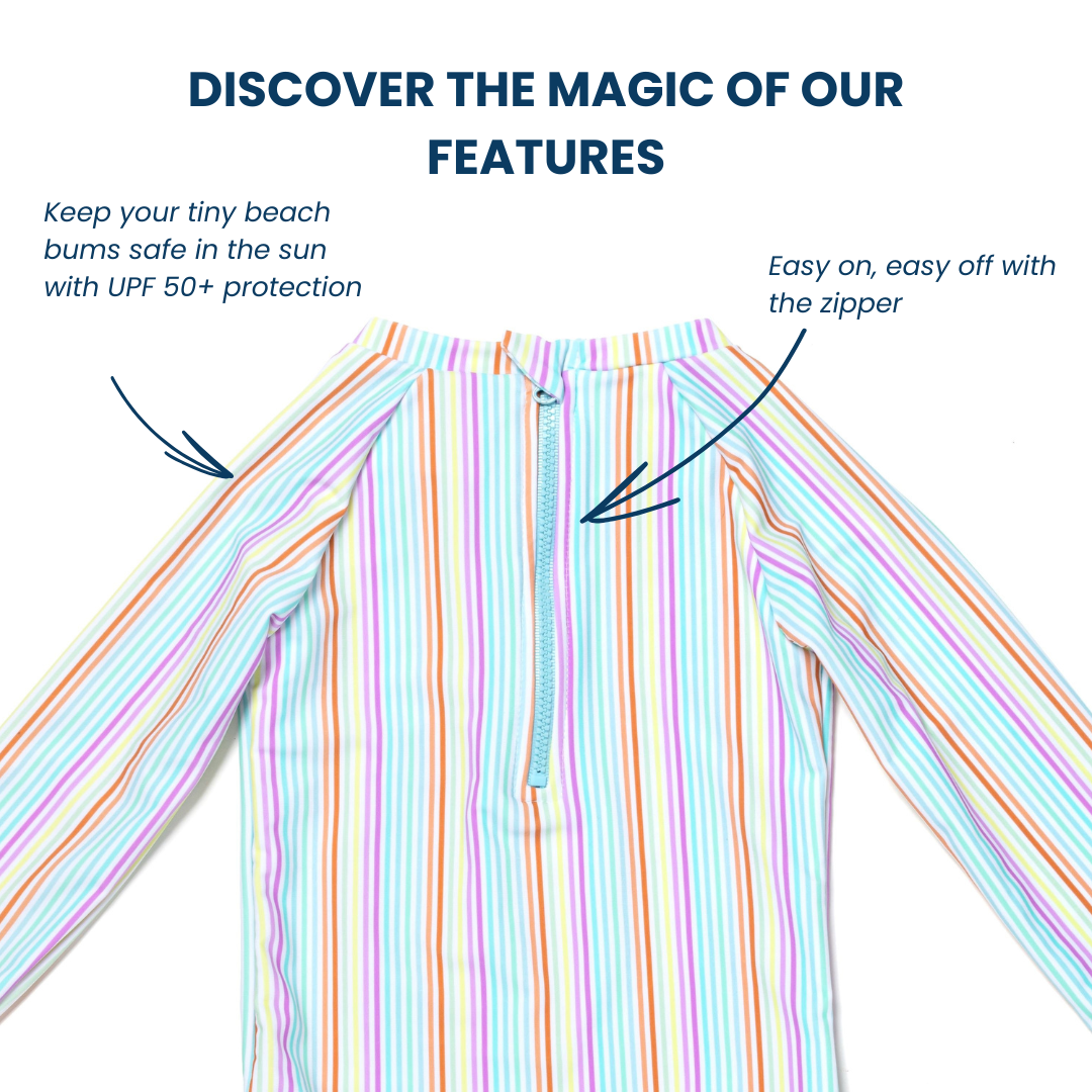 Baby and Toddler Girl Long Sleeve Rash Guard One Piece Swimsuit, Color Burst Stripe