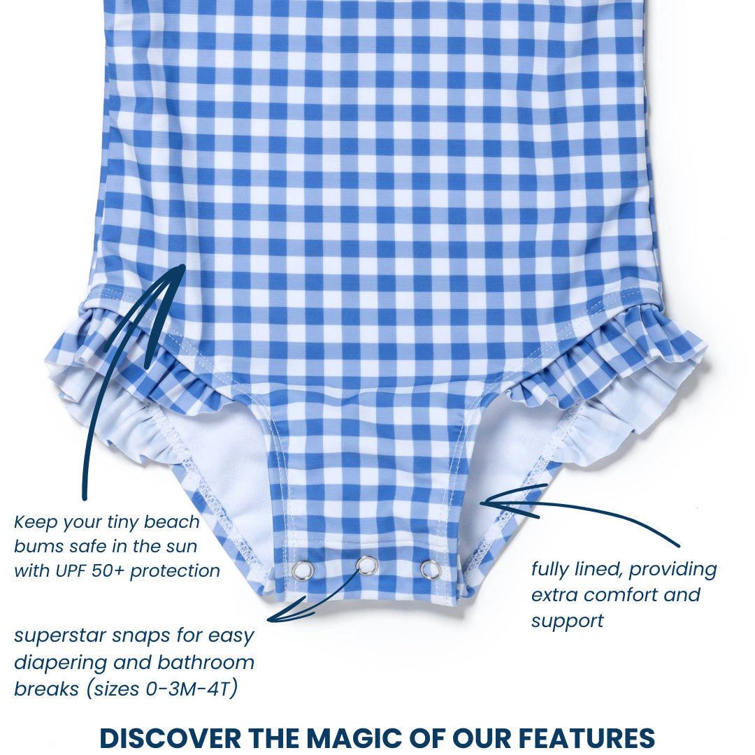 Baby and Toddler Girl One Piece Swimsuit, Blue Gingham
