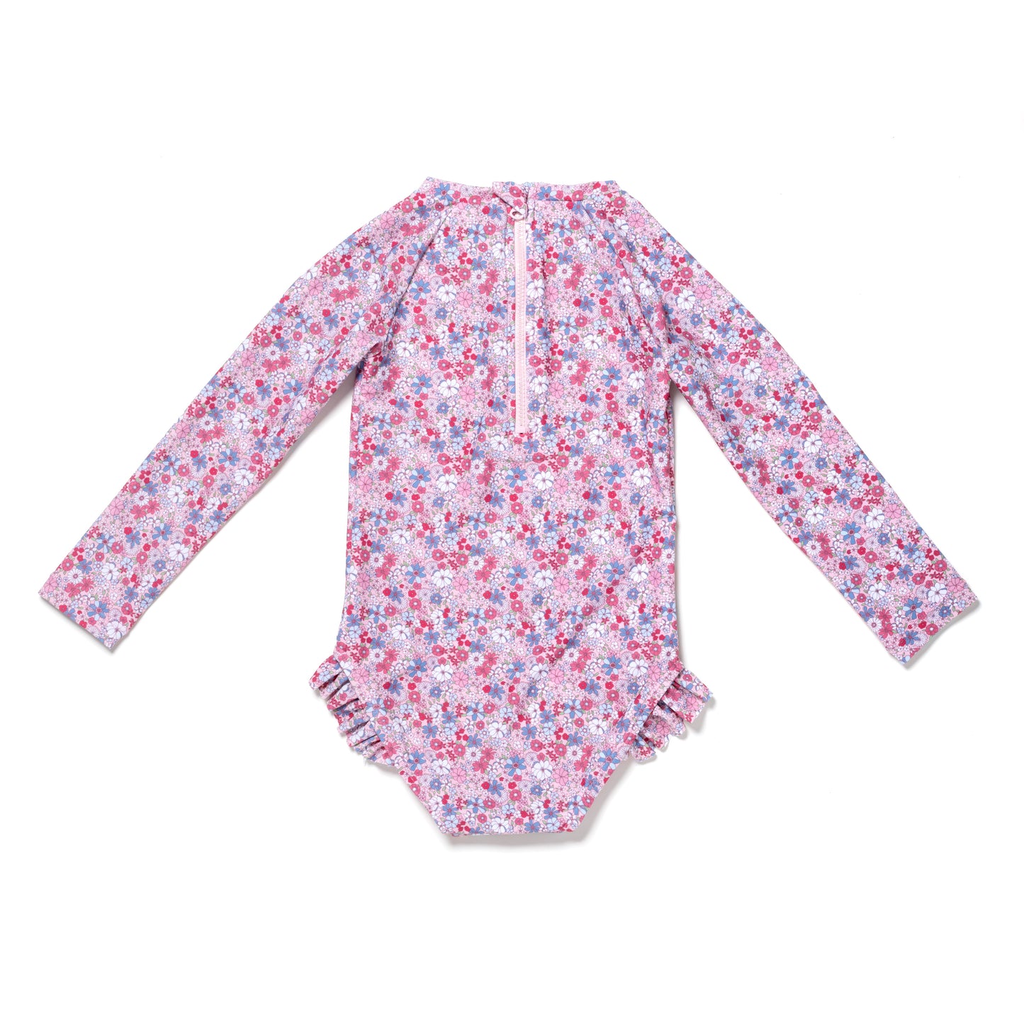 Baby and Toddler Girl Long Sleeve Rash Guard One Piece Swimsuit, Pink Petal Pals