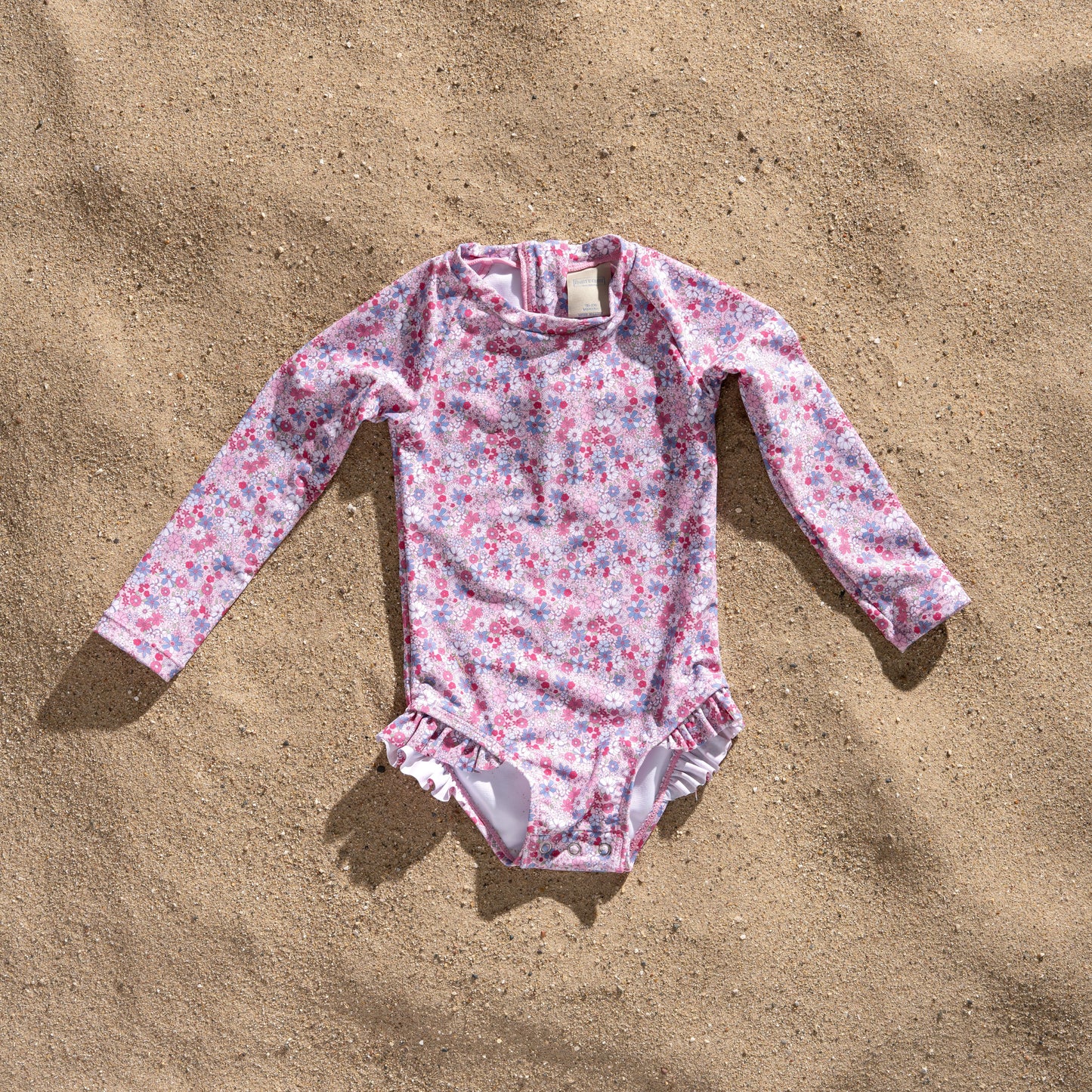 Baby and Toddler Girl Long Sleeve Rash Guard One Piece Swimsuit, Pink Petal Pals